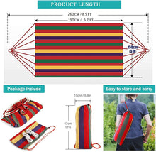 Load image into Gallery viewer, Double Hammock 2 Person Canvas Cotton Hammock with Carrying Bag for Patio Porch Garden Backyard Lounging Outdoor/ Indoor Rainbow Stripe Hammock

