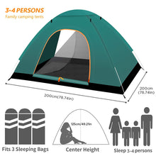 Load image into Gallery viewer, Instant Automatic pop up Camping Tent, 3-4 Persons Lightweight Tent, Waterproof, UV Protection, Perfect for Beach, Outdoor, Traveling, Hiking, Camping, Hunting, Fishing
