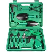 Load image into Gallery viewer, COSMONIC Garden Tools Set, 10 Piece Heavy Duty Gardening Tools with Carrying Case, Ergonomic Hand Tools, Rake, Shovel, Trowel, Sprayer, Gifts for Men, Women and Gardening Lovers
