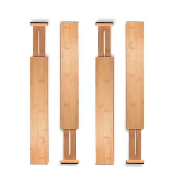 Bamboo Drawer Divider Set of 4 - Kitchen Drawer Organizer Spring Adjustable & Expendable Drawer Dividers - Best for Kitchen, Dresser, Bedroom, Desk, Fits Most Drawers