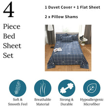 Load image into Gallery viewer, 4 Piece Summer Thin Duvet Cover Set Twin (1 Duvet Cover + 2 Pillow Shams + 1 Flat Sheet) with Plaid Blue, Soft Microfiber with Zipper Closure for Adult/Kids
