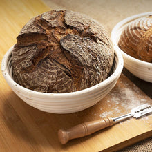 Load image into Gallery viewer, Banneton Proofing Basket Rising Bowl 9 Inch Basket Brotform Perfect Sourdough Baking with Liner Metal Dough Slashing Scraper Food-Grade Easy Clean Natural Rattan Basket
