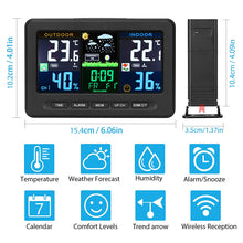 Load image into Gallery viewer, Wireless Weather Station with Outdoor Remote Sensor in/Out Temperature and Humidity Alarm Clock Calendar Weather Forecaster with Color LCD Display
