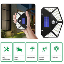 Load image into Gallery viewer, Solar Lights Motion Sensor 100 Led Smart Brightness Control Waterproof IP65 Wireless Lights for Garden Fence Patio Garage Front Door 2 Pack
