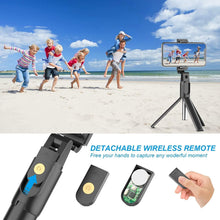 Load image into Gallery viewer, Selfie Stick Tripod with Remote, Extendable Selfie Stick Tripod with LED Ring Light, Detachable Remote, Black

