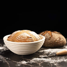 Load image into Gallery viewer, Banneton Proofing Basket Rising Bowl 9 Inch Basket Brotform Perfect Sourdough Baking with Liner Metal Dough Slashing Scraper Food-Grade Easy Clean Natural Rattan Basket
