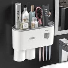 Load image into Gallery viewer, Meidong Toothbrush Holder Easy Install Large Capacity Storage, with Cosmetic Drawer Organizer and Toothbrush Rack, Integrated with Automatic Toothpaste Dispenser, Space Saving with Magnetic Cup Design
