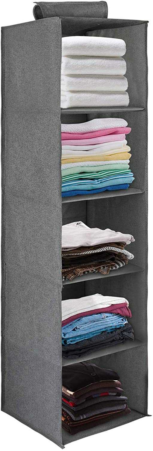 Cosmonic Hanging Closet Organizers and Storage, 5-Shelf Hanging Drawer for Closet, Collapsible Heavy Duty Hanging Closet Dresser for Clothes Bags Shoes Toys
