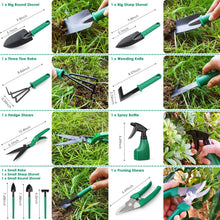 Load image into Gallery viewer, COSMONIC Garden Tools Set, 10 Piece Heavy Duty Gardening Tools with Carrying Case, Ergonomic Hand Tools, Rake, Shovel, Trowel, Sprayer, Gifts for Men, Women and Gardening Lovers
