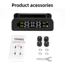 Load image into Gallery viewer, Tire Pressure Monitoring Systems, 6 Alarm Modes Wireless Solar Power and USB Charge with 4 External Sensors Real Time Pressure and Temperature Alarm Auto Safety Monitor for Trailer Car Truck
