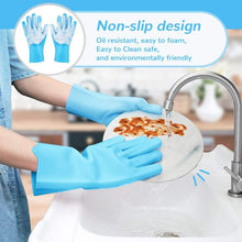 Load image into Gallery viewer, Meidong Silicone Dishwashing Gloves, Reusable Dish Gloves Cleaning Brush Heat Resistan with Sponge Scrubbers for Kitchen Clean, Housework, Bathroom, Bathing, Car Washing

