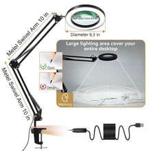 Load image into Gallery viewer, LED Magnifying Lamp with Clamp, 3 Color Modes, 10 -Diopter about 4.3″ Real Glass Lens, Adjustable Swivel Arm Lighted Magnifier Light for Reading Craft Close Work-5X

