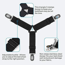 Load image into Gallery viewer, Meidong Adjustable Bed Sheet Holder Straps, Triangle Non-Slip Elastic Mattress Corner Clips with Heavy Duty Grippers Clips (Set of 4)
