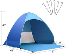 Load image into Gallery viewer, Beach Tent Camping Tent with Tent Stakes, Pop Up Tent for 1-3 Person, Sun Shelters Portable Tent for Family Camping Fishing Picnic
