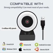 Load image into Gallery viewer, COSMONIC 1080P Webcam Computer Camera with Microphone and Ring Light, 3-Level Adjustable Brightness Web Camera for Laptop and PC
