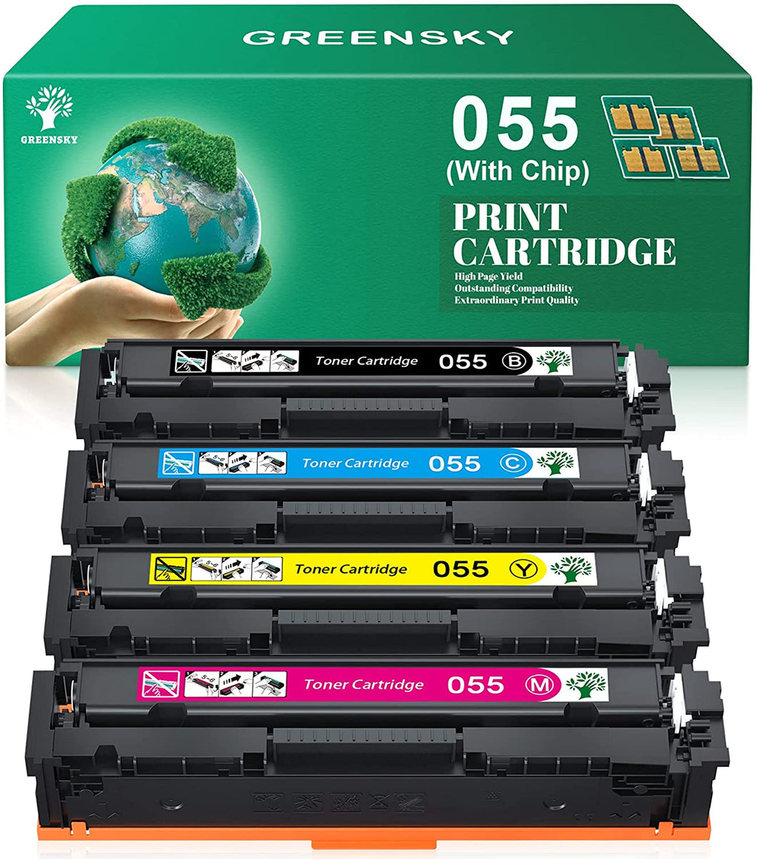 GREENSKY Compatible Toner Cartridge Replacement for Canon 055 Color imageCLASS MF741Cdw MF743Cdw MF745Cdw MF746Cdw LBP664Cdw Printer (1Black, 1Cyan, 1Yellow, 1Magenta, 4-Pack)