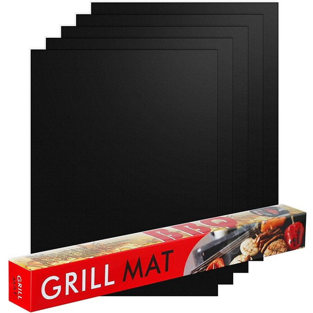 Cosmonic Grill Mat Set of 6-100% Non-Stick BBQ Grill Mats, Heavy Duty, Reusable, and Easy to Clean - Works on Electric Grill Gas Charcoal BBQ - 15.75 x 13-Inch, Black