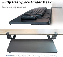 Load image into Gallery viewer, Extendable Large(27.5&quot; x 11.5&quot;) Clamp-On Adjustable Height Keyboard Tray Under Desk with Tools, Easy Installation for Home/Office/School/Typing/Gaming Using (Black)
