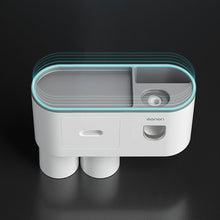 Load image into Gallery viewer, Meidong Toothbrush Holder Easy Install Large Capacity Storage, with Cosmetic Drawer Organizer and Toothbrush Rack, Integrated with Automatic Toothpaste Dispenser, Space Saving with Magnetic Cup Design
