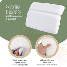Load image into Gallery viewer, COSMONIC Bath Pillow Bathtub Spa Pillow 7 Powerful Suction Cups Bath Cushion for Tub Neck and Back Support Fits All Bathtub Hot Tub Home Spa
