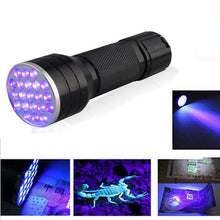 Load image into Gallery viewer, UV Flashlight Pet Urine Detector Light Handheld Flashlight Black light UV Lights 21 LED Ultraviolet Blacklight For Dog Cat Urine Dry Stains Bed Bug (Black)
