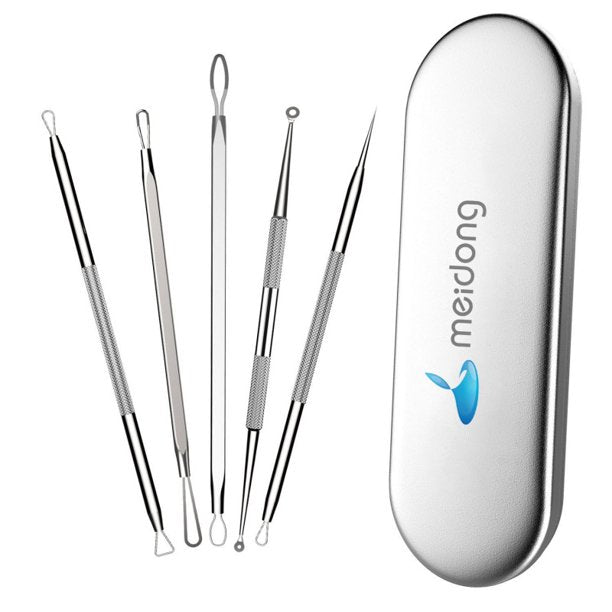 Meidong Blackhead Pimple Comedone Extractor Tool Best Acne Removal Kit - for Blemish, Whitehead Popping, Zit Removing for Risk Free Nose Face Skin with Metal Case